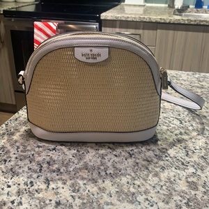 Kate spade tan and white whicker crossbody purse